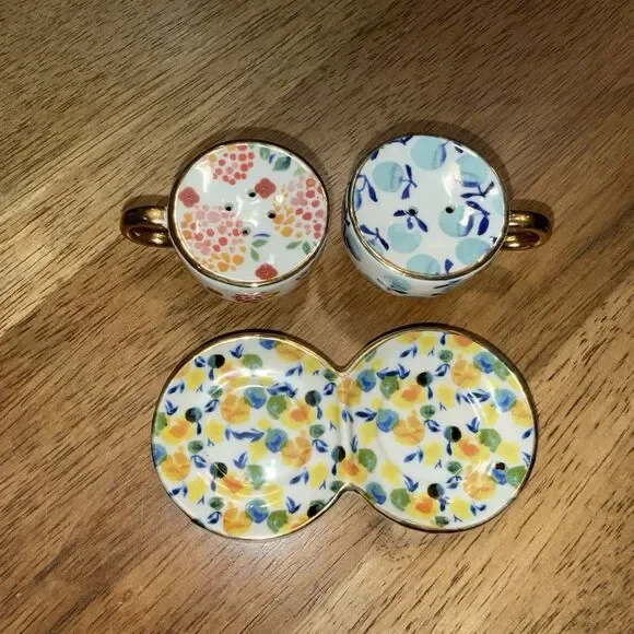 Anthropologie Tea Cups Salt & Pepper Shakers Floral Chintz Cottagecore Boho - Picture 12 of 12